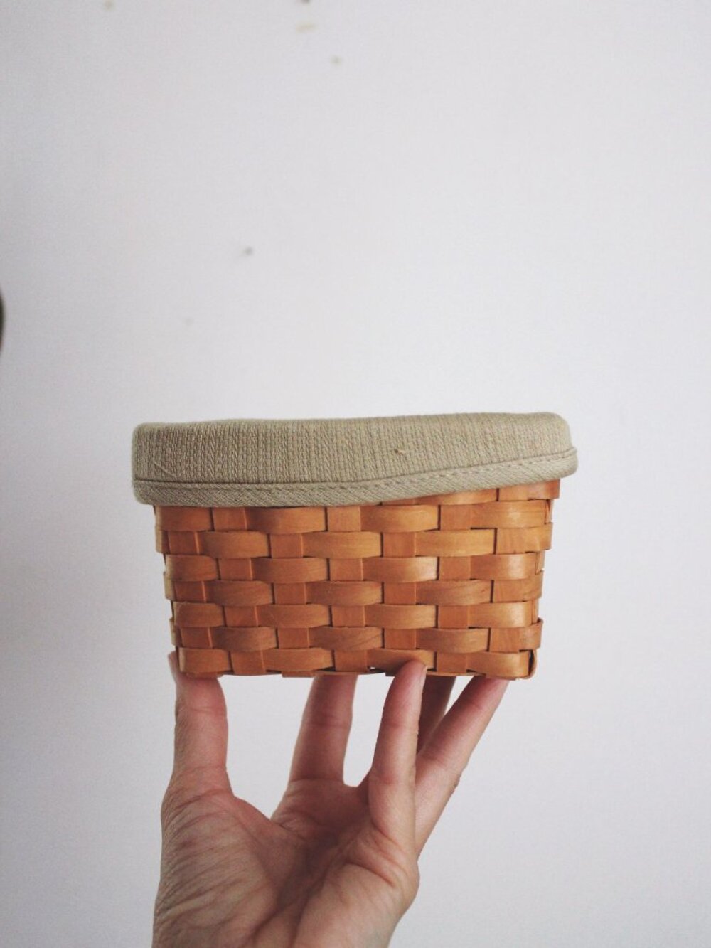 Vintage Small Mini Woven Basket Fabric Liner Taskets Condiment Wooden Woven